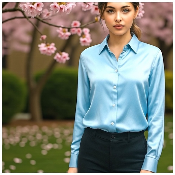 Armani Collezioni Silk Button Down Shirt. Light Blue. Size 6 - Picture 9 of 9